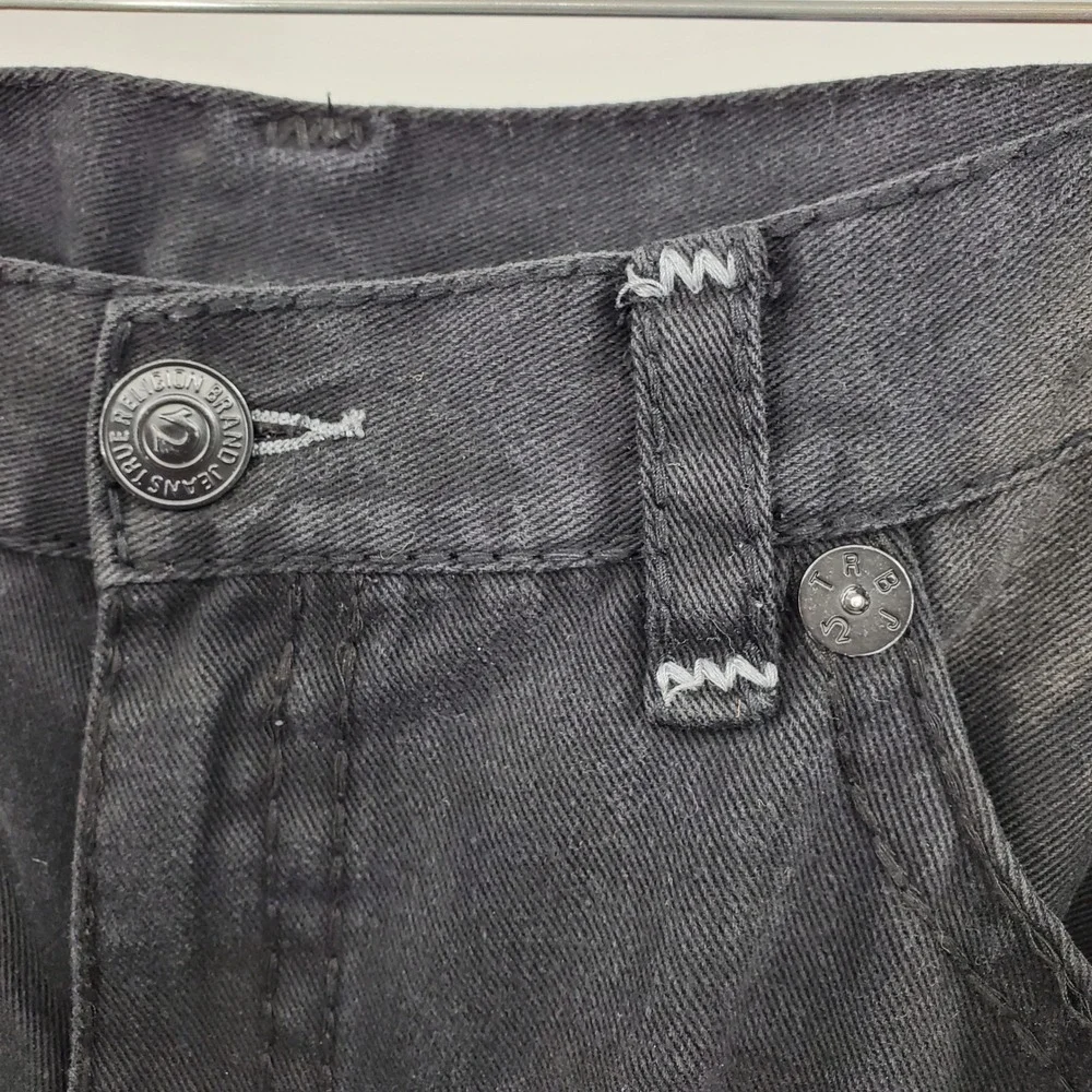 True Religion Ricky Super T Mens 42 Black Jeans Red Contrast Stitch‎ Made in USA